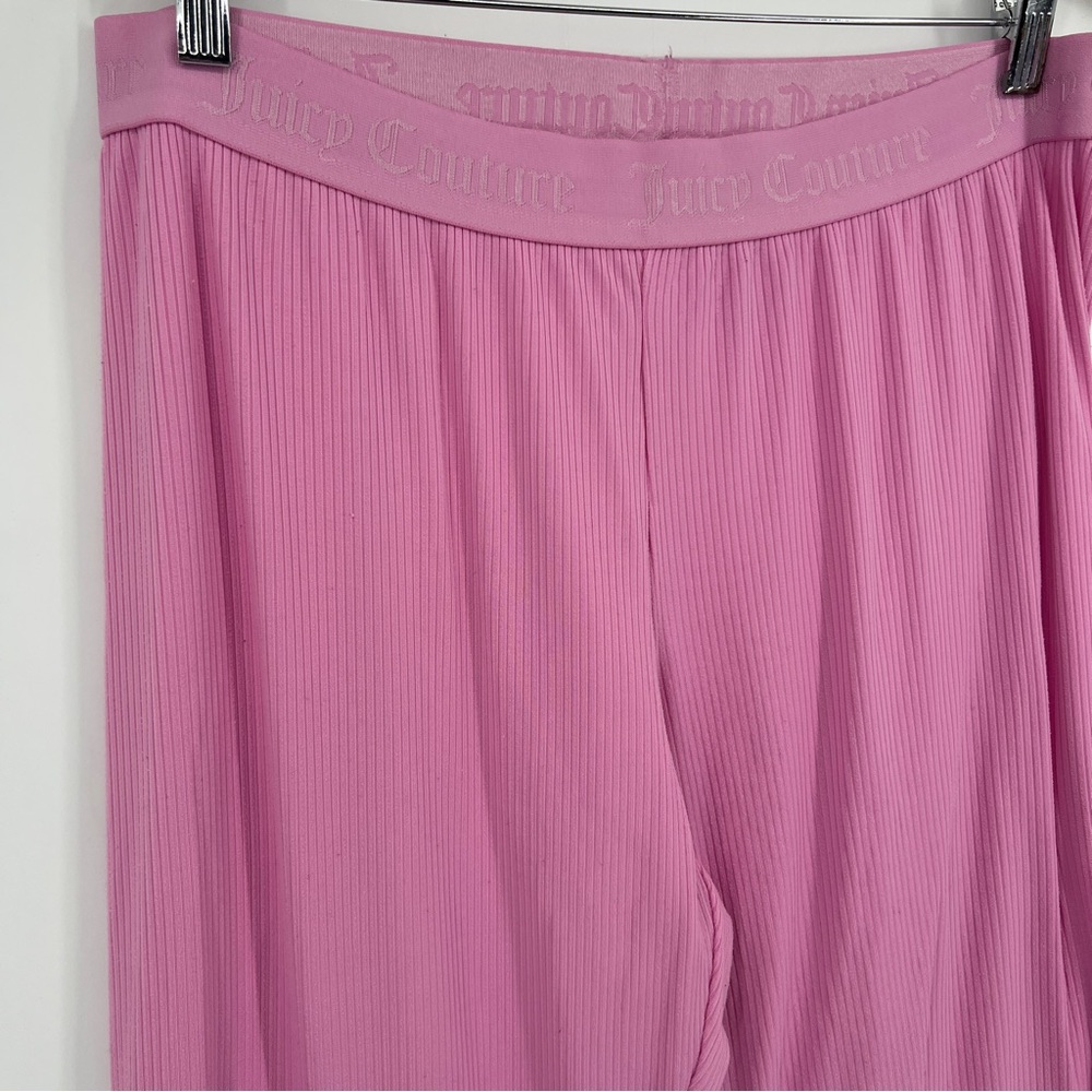 Juicy Couture Large Comfy Pink Ribbed Stretch Lounge Wide Leg Pajama Pants